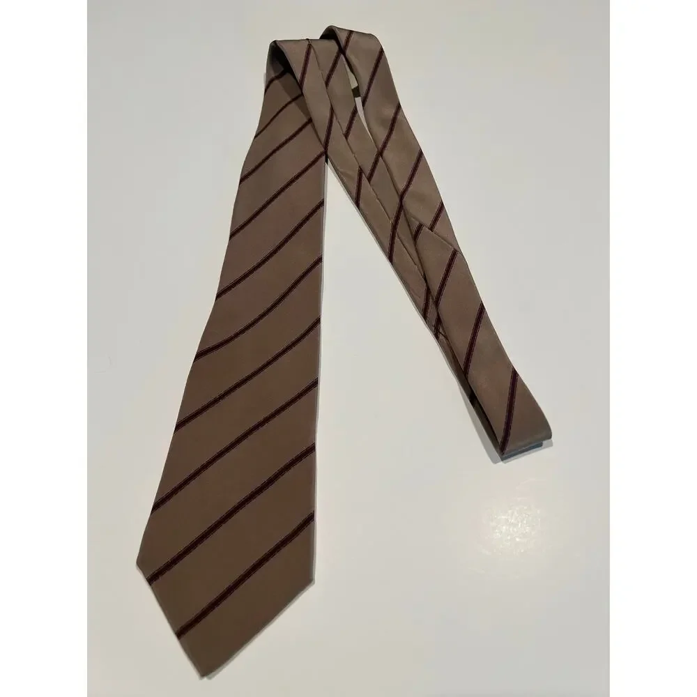 Vintage Vitaliano Pancaldi Men's Silk Bespoke Necktie Brown Maroon Stripes JL